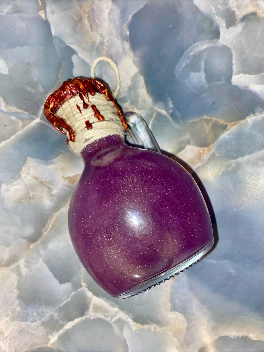 Hand Crafted Purple Shimmer LOVE POTION Glass Vase with Twine and Wax Accent